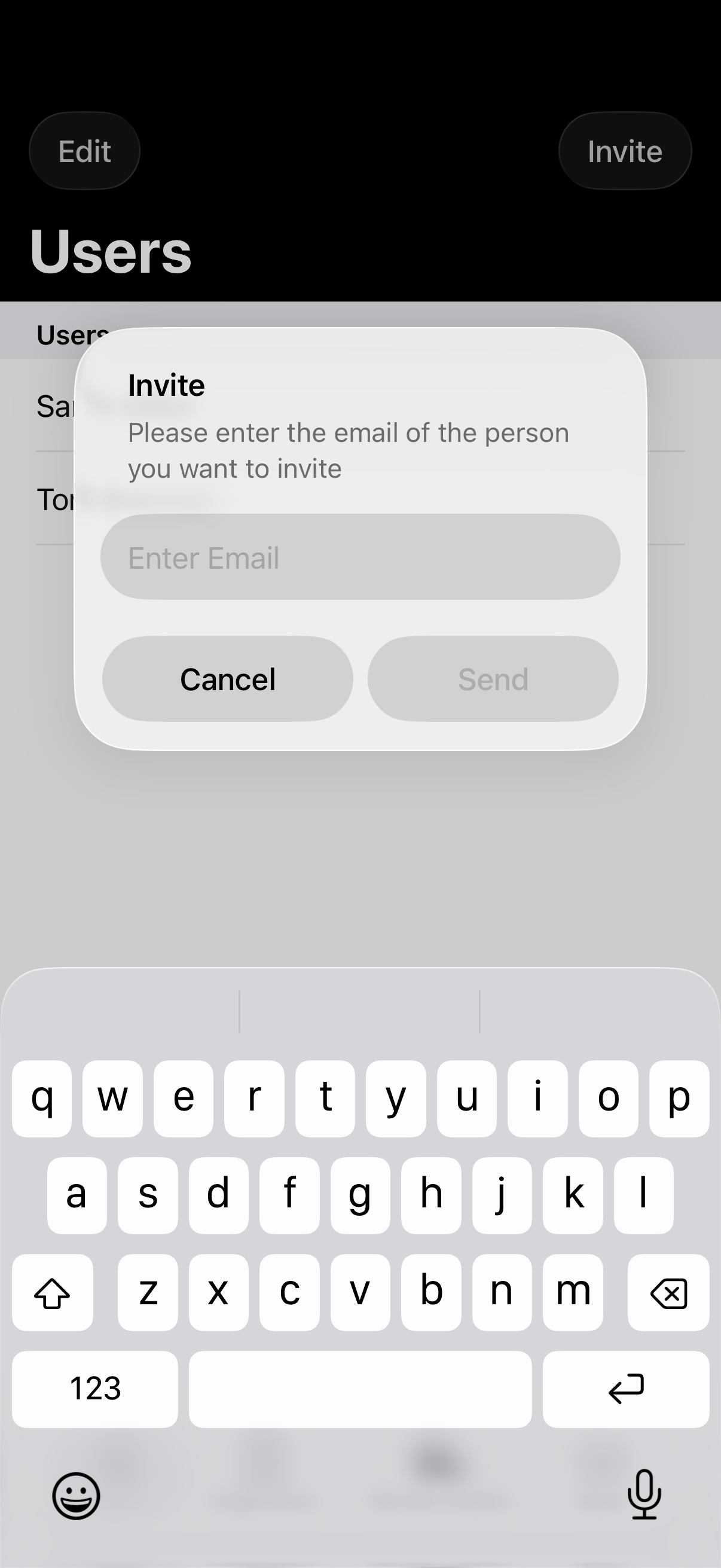 Trakserv invite user dialog